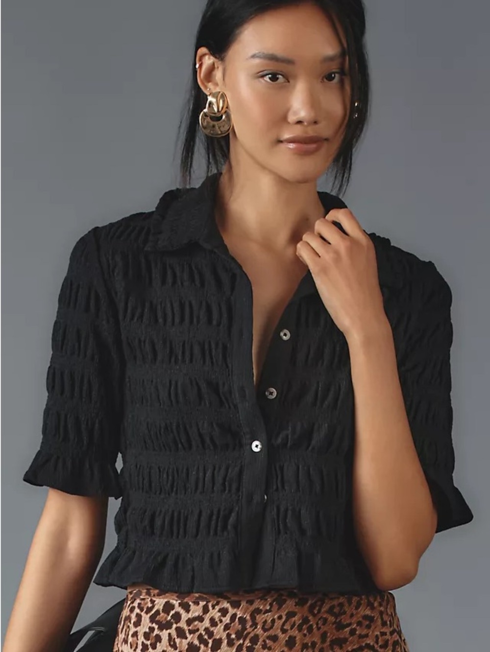 Maeve Smocked Button-Front Top